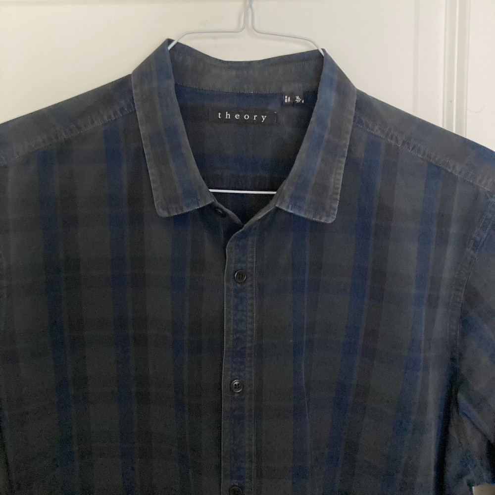 Theory men's button front shirt dark plaid - XL